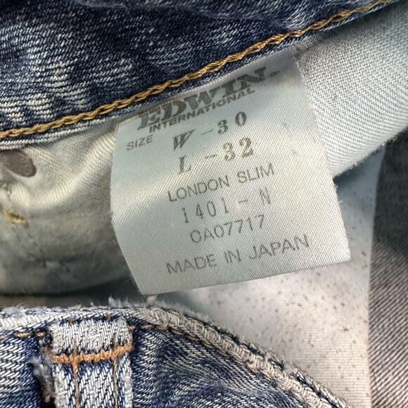 Edwin Medium Wash Denim Distressed Grunge London Slim Jeans Womens 30 High Rise - Picture 3 of 5